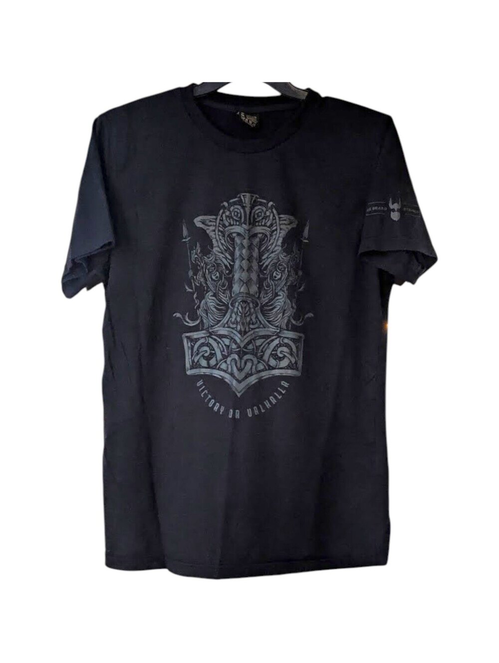 The Beard Struggle Victory or Valhalla Y2K Shirt Men XL Black Viking Tee 22x29.5